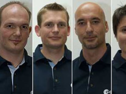 De izquierda a derecha, los astronautas Peake, Gerst, Mogensen, Parmitano, Cristoforetti y Pesquet