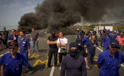 Astilleros de Navantia protestando el mi&eacute;rcoles en C&aacute;diz.