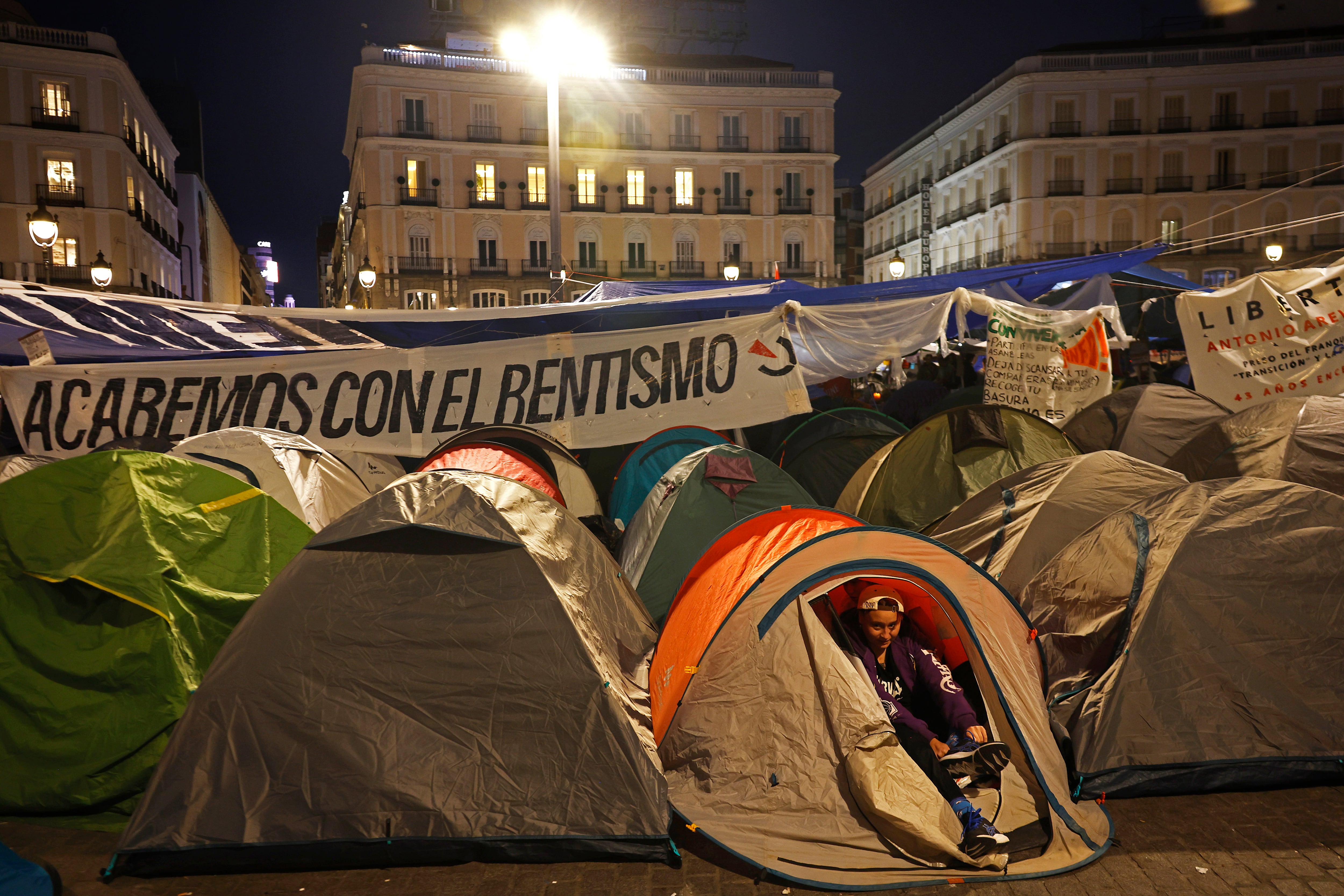 Acampada en la Puerta del Sol de Madrid.