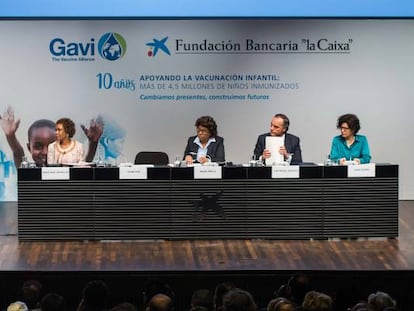 Jaume Giró, director general de la Fundación Bancaria La Caixa, interviene en la reunión conmemorativa de los 10 años de la Alianza para la Vacunación Infantil.
