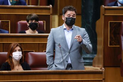 ERC congressional spokesperson Gabriel Rufián speaking on Wednesday inside Spain's Congress of Deputies. 