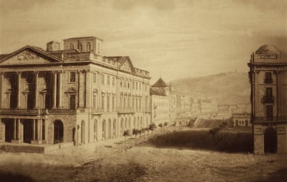 Recreación del primero daguerrotipo hecho en España, de 1839, en el que se ve la Casa Xifré.