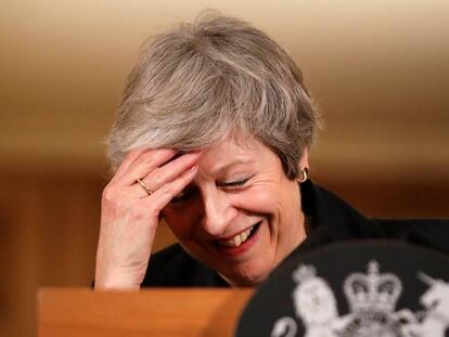 La primera ministra británica, Theresa May, durante una rueda de prensa este jueves. 