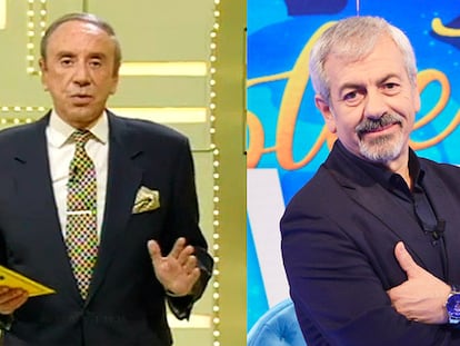 Joaquín Prat, presentador de 'El precio justo' en los ochenta y noventa, y Carlos Sobera, que estará al frente del concurso en Mediaset.