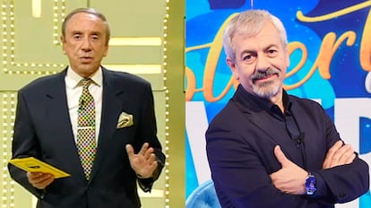 Joaquín Prat, presentador de 'El precio justo' en los ochenta y noventa, y Carlos Sobera, que estará al frente del concurso en Mediaset.