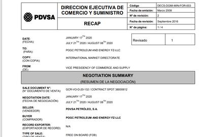 Pagamento da palestina POGC Petroleum and Energy FZ-LLC à estatal venezuelana. 