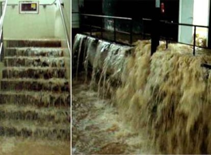 El agua corrió sin freno por unas escaleras en el interior del Palau, y se convirtió en una cascada imparable en una zona que parece pertenecer al escenario principal (derecha).