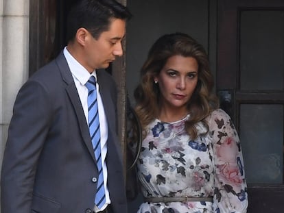 La princesa Haya de Jordania, en el Alto Tribunal de Londres durante su juicio contra el emir de Dubái, el 31 de julio de 2019.