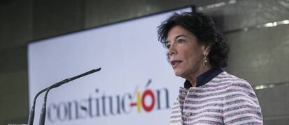 Celáa, durante la rueda de prensa en La Moncloa.