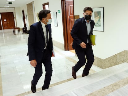 Los portavoces de Ciudadanos, Edmundo Bal, y ERC, Gabriel Rufián, este martes en el Congreso.