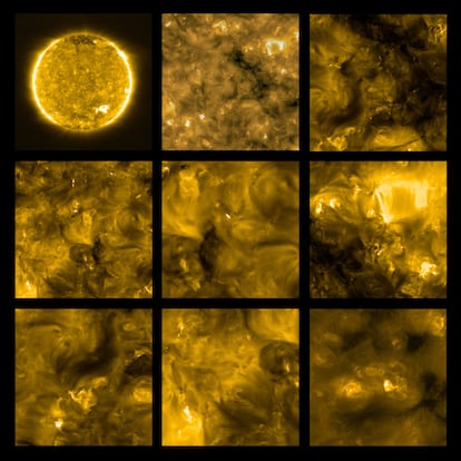 Imágenes tomadas por 'Solar Orbiter' en las que se aprecian las pequeñas llamaradas observadas.