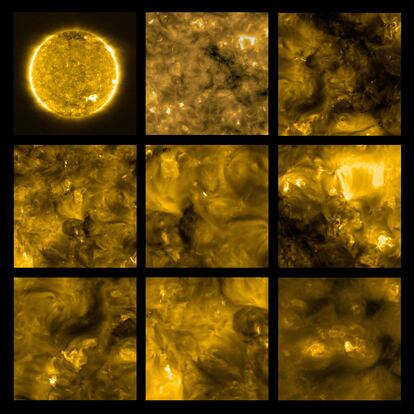 Imágenes tomadas por 'Solar Orbiter' en las que se aprecian las pequeñas llamaradas observadas.