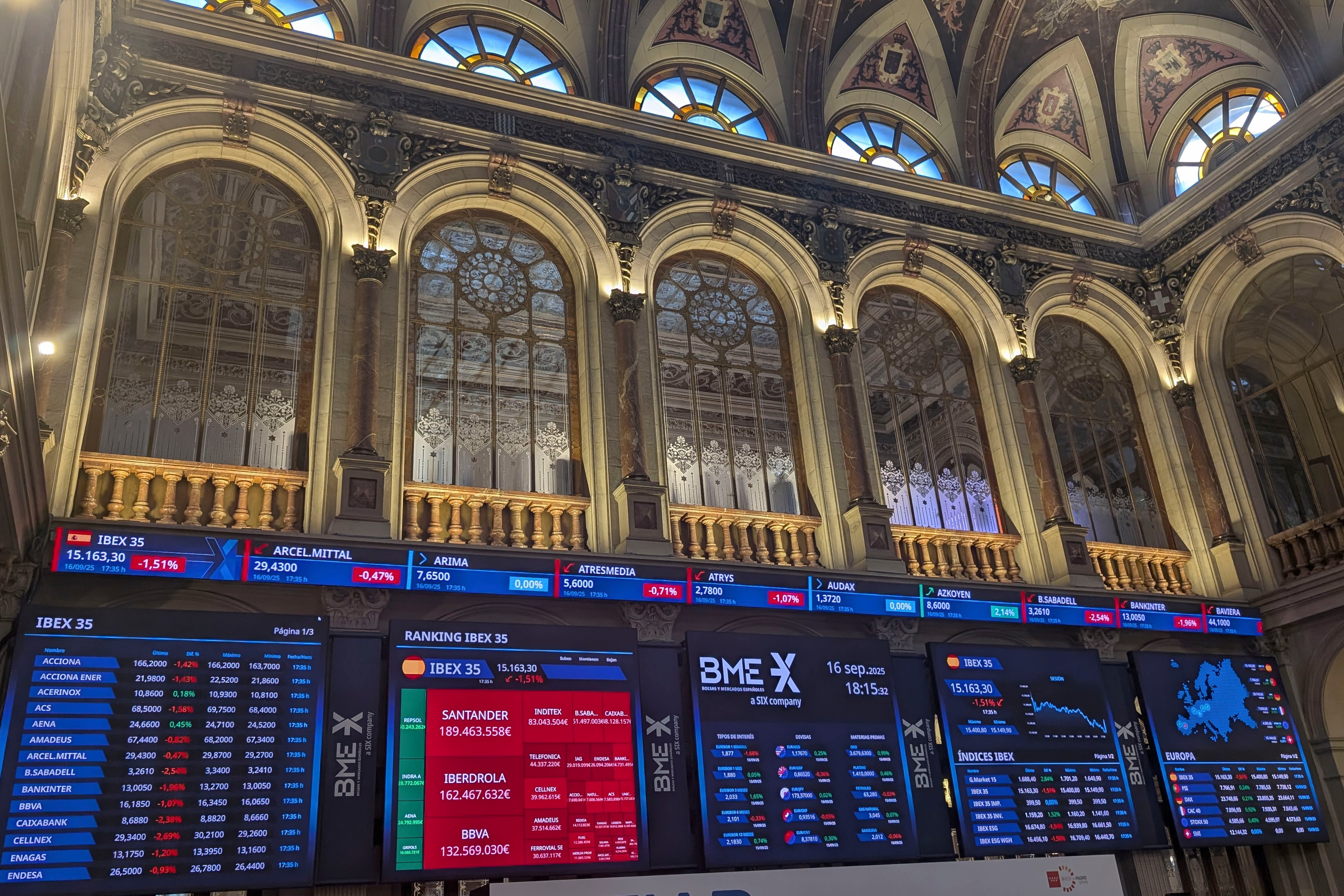 Paneles de la Bolsa de Madrid.