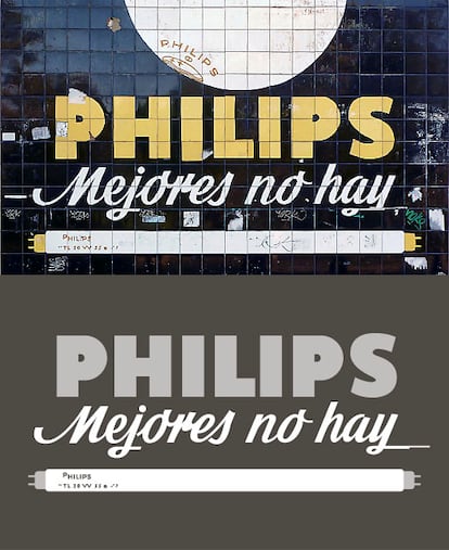 En Valencia aún quedan algunos soportes publicitarios de Philips en cerámica, como este.