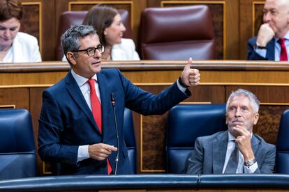 El ministro de la Presidencia, Justicia y Relaciones con las Cortes, Félix Bolaños, interviene en el Congreso, el 10 de septiembre de 2025.