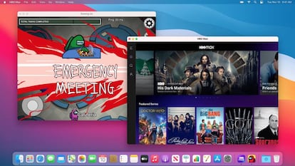 Apps de iOS (Among Us y HBO Max) funcionando en un Mac Silicon.