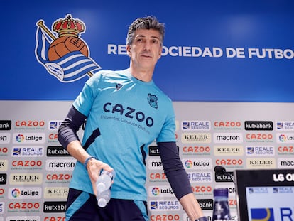 Imanol Alguacil durante la rueda de prensa previa al partido de la Liga entre la Real Sociedad y el Real Madrid, en San Sebastián este lunes.
