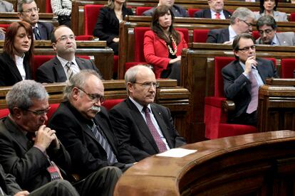 Joan Saura, Carod Rovira, Josep Montilla y Artur Mas en el Parlament de Catalunya durante la Constitución del Parlament de la IX Legislatura, en el que Nuria de Gispert ha sido escogida presidenta del Parlament.