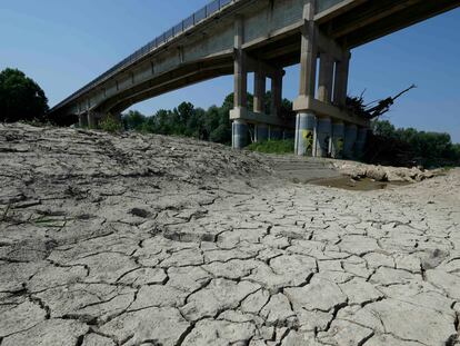 El río Po sin agua a su paso por el municipio italiano de Boretto.