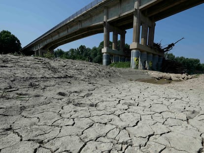 El río Po sin agua a su paso por el municipio italiano de Boretto.