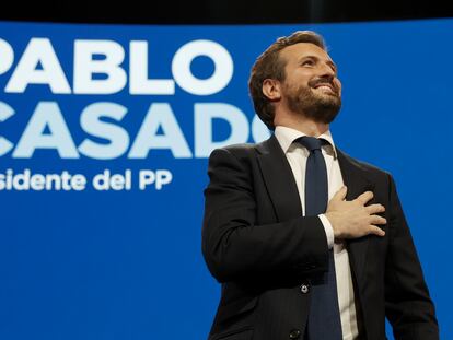 El presidente saliente del PP, Pablo Casado, durante el XX Congreso Nacional del partido en Sevilla este viernes.