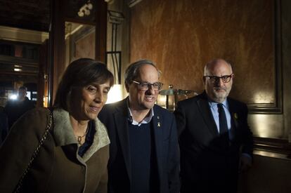 El 'president' de la Generalitat de Cataluña, Quim Torra, llega a la sede de Junts per Catalunya en Barcelona.