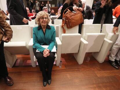 Manuela Carmena, alcaldesa de Madrid, este viernes en la presentación de la exposición urbana 'Meninas Madrid Gallery'.