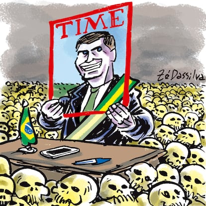 Charge de Zé Dassilva sobre Jair Bolsonaro ter sido escolhido personalidade do ano em enquete da revista "Time'