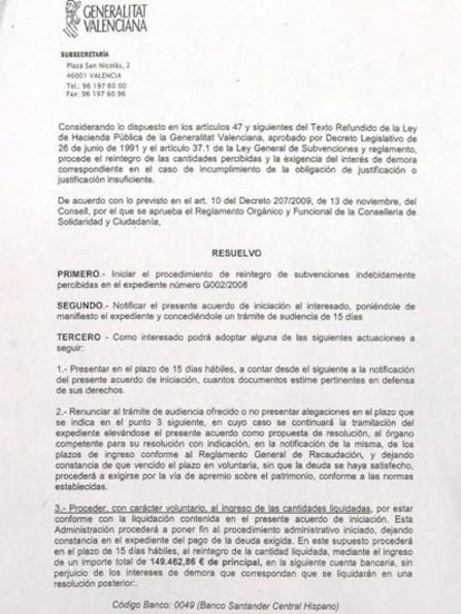 Documento 4: Reclamación de devolución por parte de la consejería.