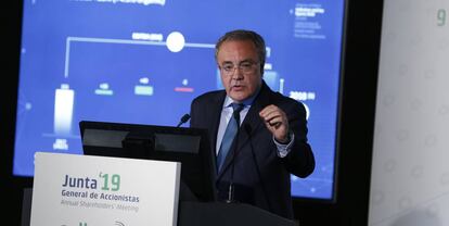 Tobías Martínez, CEO de Cellnex, durante la última junta de accionistas.