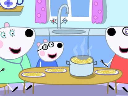 Escena del episodio 'Familias' de 'Peppa Pig', en el que Penny Polar Bear presenta a Peppa a sus dos madres.