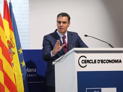 El presidente del Gobierno, Pedro Sánchez, durante su intervención en el Círculo de Economía este viernes.