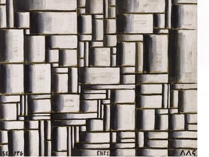 A la izquierda, <i>Estructura en blanco y negro</i> (1938), de Joaquín Torres-García. A la derecha, <i>Sitio</i> (2010), escultura de Waltercio Caldas.