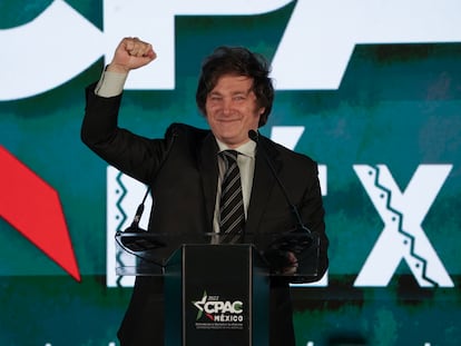 Javier Milei clausura la Conferencia Política de Acción Conservadora en Ciudad de México, el 19 de noviembre.