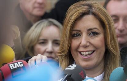 Susana Díaz, aquest matí, després de votar al barri de Triana (Sevilla).