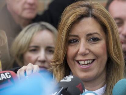 Susana Díaz, aquest matí, després de votar al barri de Triana (Sevilla).