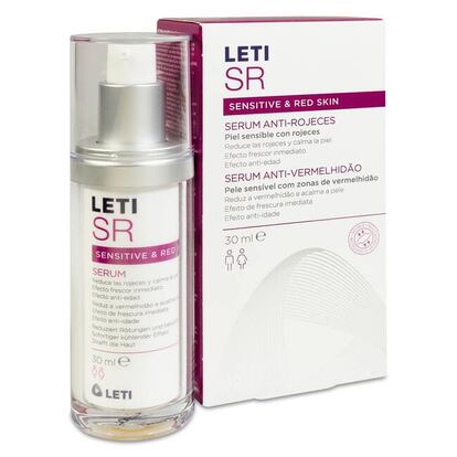 Sérum facial LETI SR Anti-Rojeces, con una fórmula reparadora para el cuidado diario de la piel sensible.