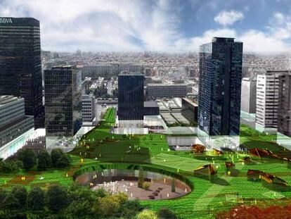 Imagen virtual del proyecto <i>Alfombra</i> para la regeneración de AZCA, realizado por Gonzalo Pardo y Cristina Parreño.