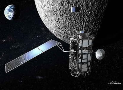 Recreación de la sonda <i>Kaguya, </i>en órbita lunar.