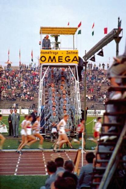 Europeu de Atletismo de Budapeste, em 1966. A mítica escada de onde se fazia a medição das chegadas.