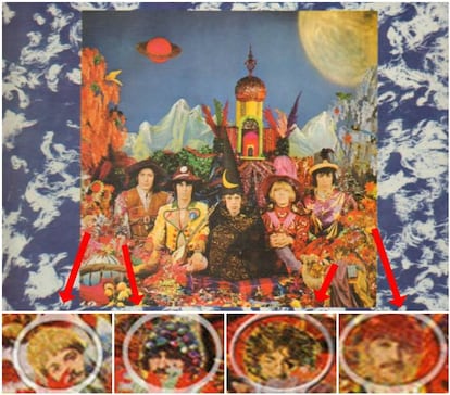 En enero de 1967, los Beatles lanzaron 'Sgt. Pepper’s Lonely Hearts Club Band', en cuya abigarrada portada aparecía una muñeca de Shirley Temple con un jersey que rezaba “Welcome The Rolling Stones”. A los pocos meses, los Rolling Stones publicaron la respuesta: 'Their satanic majestic request', un disco casi tan barroco y multicolor como el de los Beatles, con una portada obra del mismo fotógrafo, Michael Cooper; en ella, los rostros de John Lennon, Paul McCartney, George Harrison y Ringo Starr aparecen ocultos en flores decorativas.