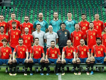 Fotografía oficial de la Selección Española de Fútbol en Rusia, antes del encuentro frente a Marruecos