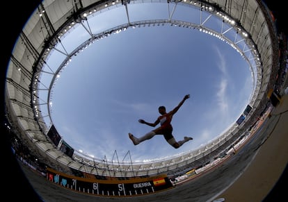 El español Jaime Guerra, durante su actuación en la disciplina de salto de longitud, el 23 de agosto.