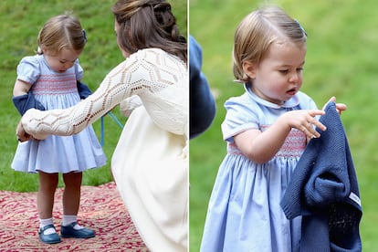 De Pepa and Co también fue el vestido que llevó la pequeña Charlotte a una fiesta infantil a la que acudió durante el viaje de sus padres a Canadá en septiembre de 2016. El lazo lo firmaba Amaia Kids y la chaqueta, Mi Lucero.