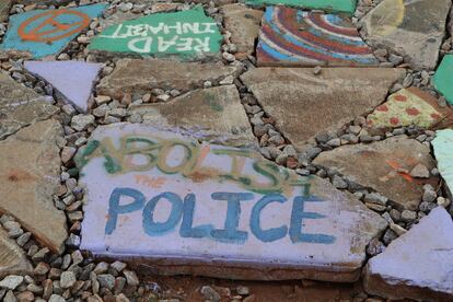 A demolished bike path is shwon in the South River Forest near the site of a planned police training center in DeKalb County, Georgia