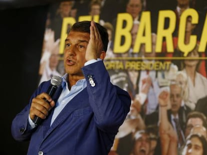 Joan Laporta, durant un discurs a la seva seu.