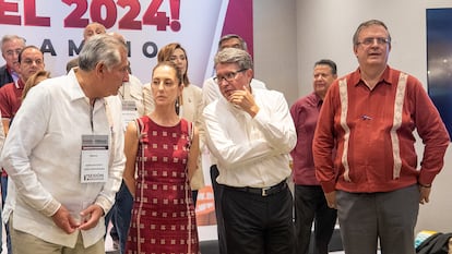 Adán Augusto, Claudia Sheinbaum, Ricardo Monreal y Marcelo Ebrard en Ciudad de México, el 11 de junio de 2023.