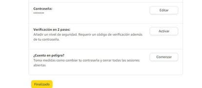 Verificación dos pasos Amazon