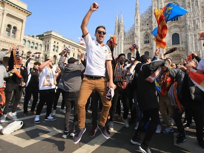 Around 2,500 soccer fans from Valencia traveled to Milan to see Atalanta play Valencia on February 19.