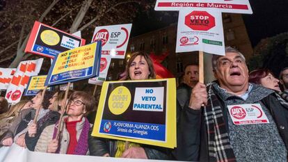 Protesta contra el veto parental en enero en Murcia.